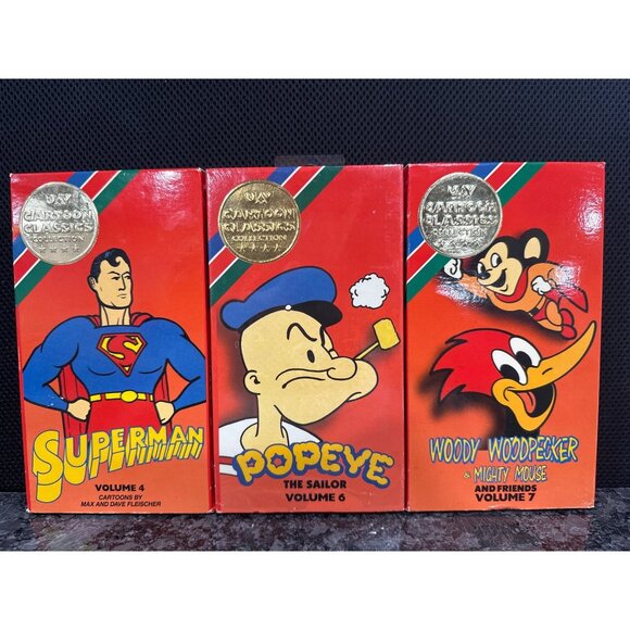 Superman Woody Woodpecker & Popeye Cartoon Classics Collection VHS Set - Picture 1 of 11